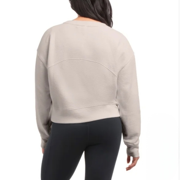 New! Danskin Cropped Crew Sweatshirt Beige Long Sleeved Women's XS Jacquard Top - Picture 6 of 16